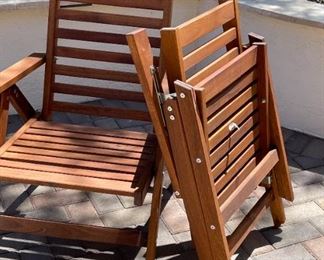 2pc Applaro Reclining Folding Hardwood Patio Chairs PAIR 38 x 25 x 32in HxWxD