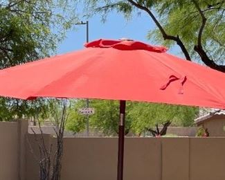 6pc Applaro Teak Patio Table Chairs & Umbrella 29 x 30 x 56-104in HxWxD