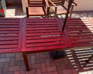 6pc Applaro Teak Patio Table Chairs & Umbrella 29 x 30 x 56-104in HxWxD