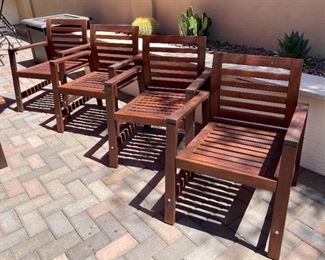 6pc Applaro Teak Patio Table Chairs & Umbrella 29 x 30 x 56-104in HxWxD