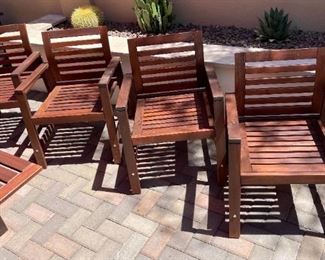 6pc Applaro Teak Patio Table Chairs & Umbrella 29 x 30 x 56-104in HxWxD