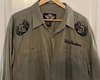 Harley Davidson Skull Crossbones Button Up Shirt #1 XL