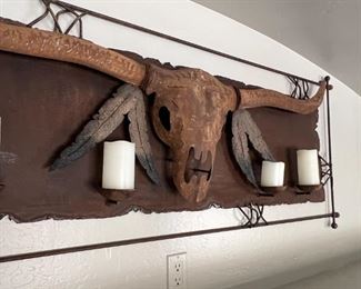 Rustic Longhorn Metal Art Candle Holder 28x69x4in HxWxD