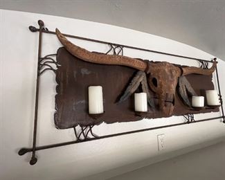 Rustic Longhorn Metal Art Candle Holder 28x69x4in HxWxD