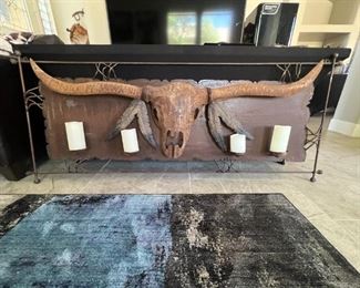 Rustic Longhorn Metal Art Candle Holder 28x69x4in HxWxD