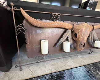 Rustic Longhorn Metal Art Candle Holder 28x69x4in HxWxD