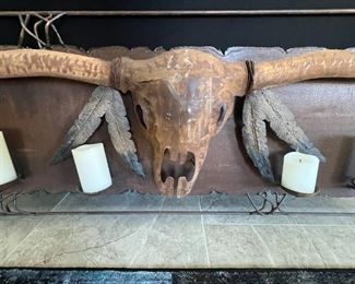 Rustic Longhorn Metal Art Candle Holder 28x69x4in HxWxD