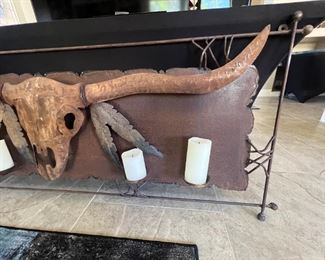 Rustic Longhorn Metal Art Candle Holder 28x69x4in HxWxD
