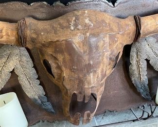 Rustic Longhorn Metal Art Candle Holder 28x69x4in HxWxD