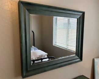 Wooden green framed mirror 29.5x35.5x2.25in HxWxD