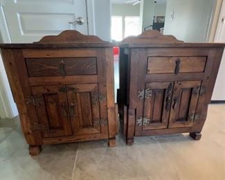 2pc Rustic Mexico Wood Nightstands PAIR 28.25 x 25 x 20in HxWxD