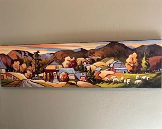 Signed Farm Landscape Painting 12x 44x .5in HxWxD