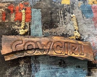 Rustic Mesquite Branch Cowgirl Carving Decor Sign 14.5 x 48x 5in HxWxD