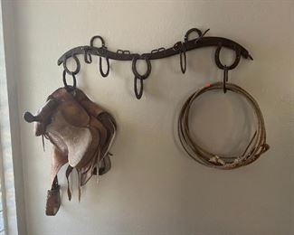 Rustic Horseshoe Coat/Hat Rack 15x 44x 5in HxWxD