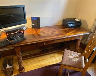 Gorgeous inlaid wood desk, computer, printer
