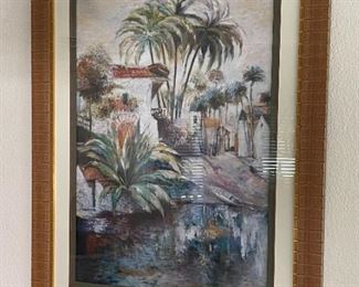 Framed Art Print Pond Side Villa & Palms Frame: 45.5 x 35in