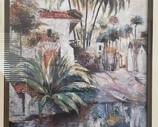 Framed Art Print Pond Side Villa & Palms Frame: 45.5 x 35in