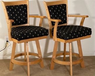 2pc DINAIRE Natural Maple Swivel Barstools Counter Height Chairs PAIR 41 x 23 x 24in<BR>Seat Height: 25.5in HxWxD