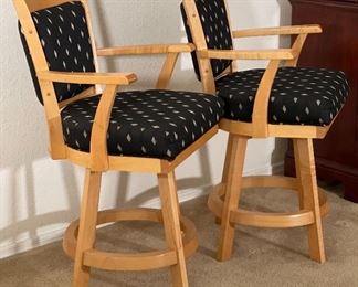 2pc DINAIRE Natural Maple Swivel Barstools Counter Height Chairs PAIR 41 x 23 x 24in<BR>Seat Height: 25.5in HxWxD