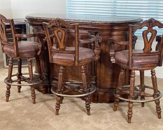 4pc Marble Top Wine Bar & 3 Stools/ Chairs Bar: 42.5 x 68 x 20.25<BR>Barstools: 46 x 25 x22in <BR> Seat: 30 inches HxWxD