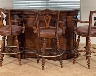 4pc Marble Top Wine Bar & 3 Stools/ Chairs Bar: 42.5 x 68 x 20.25<BR>Barstools: 46 x 25 x22in <BR> Seat: 30 inches HxWxD