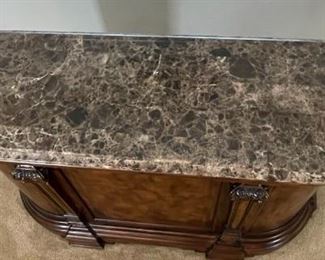 4pc Marble Top Wine Bar & 3 Stools/ Chairs Bar: 42.5 x 68 x 20.25<BR>Barstools: 46 x 25 x22in <BR> Seat: 30 inches HxWxD