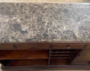 4pc Marble Top Wine Bar & 3 Stools/ Chairs Bar: 42.5 x 68 x 20.25<BR>Barstools: 46 x 25 x22in <BR> Seat: 30 inches HxWxD