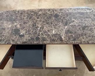 4pc Marble Top Wine Bar & 3 Stools/ Chairs Bar: 42.5 x 68 x 20.25<BR>Barstools: 46 x 25 x22in <BR> Seat: 30 inches HxWxD