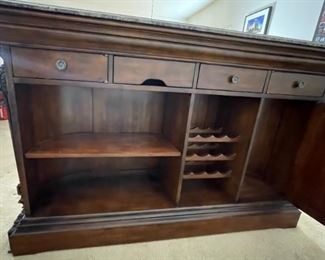 4pc Marble Top Wine Bar & 3 Stools/ Chairs Bar: 42.5 x 68 x 20.25<BR>Barstools: 46 x 25 x22in <BR> Seat: 30 inches HxWxD