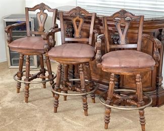 4pc Marble Top Wine Bar & 3 Stools/ Chairs Bar: 42.5 x 68 x 20.25<BR>Barstools: 46 x 25 x22in <BR> Seat: 30 inches HxWxD