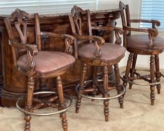 4pc Marble Top Wine Bar & 3 Stools/ Chairs Bar: 42.5 x 68 x 20.25<BR>Barstools: 46 x 25 x22in <BR> Seat: 30 inches HxWxD