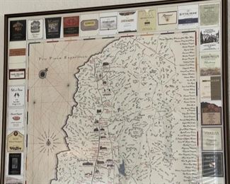 Vintage Expedition Napa Valley 1998 Vineyard Wine Map Glass Framed Matted Art Poster Print 25.5 x 19in