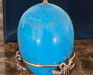 Faberge Egg Imperial Collection Blue Stone double Eagle Egg: 2 x 1.5in