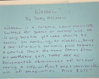 Waddell Ceramic Lawn Monster Artist Made Betty Helman 21 x 10 x 15in HxWxD