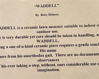 Waddell Ceramic Lawn Monster Artist Made Betty Helman 21 x 10 x 15in HxWxD