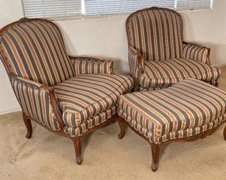 3pc Ethan Allen Lucian Chairs & Ottoman Chair: 38 x 34 x 34in HxWxD