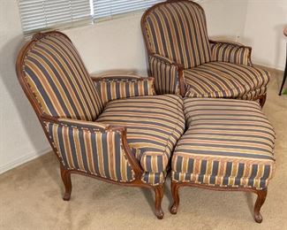 3pc Ethan Allen Lucian Chairs & Ottoman Chair: 38 x 34 x 34in HxWxD