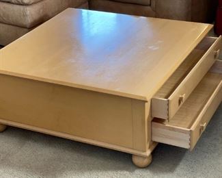 Ethan Allen Natural Maple Coffee Table With Storage. 15.5 x 38 x 38in HxWxD