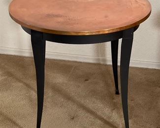 Copper Clad Side Table with Iron Frame. 24.5 x 27 in diameter