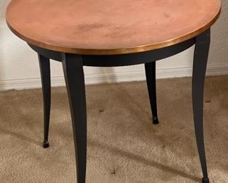 Copper Clad Side Table with Iron Frame. 24.5 x 27 in diameter