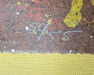 Signed Frogs & Fish Petroglyphs Art Painting Frame: 20 x 36in<BR> Art: 15 x 30.5in