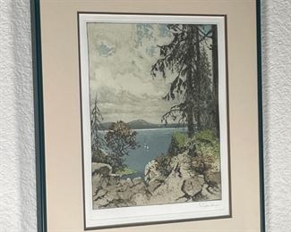 Signed Josef Eidenberger Lake Tahoe II Etching Framed Art Frame: 21.25 x 17.75in Image: 13 x 10.25in HxWxD