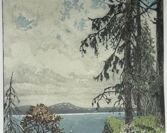 Signed Josef Eidenberger Lake Tahoe II Etching Framed Art Frame: 21.25 x 17.75in Image: 13 x 10.25in HxWxD
