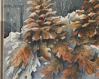 Original Art Lynn Overend Pinecones Watercolor Painting Framed Frame: 18.25 x 22in Image: 10 x 14in
