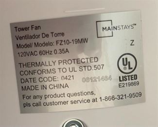 Mainstays 2in 3-Speed Oscillating Tower Fan FZ10-19MW 28 inches high