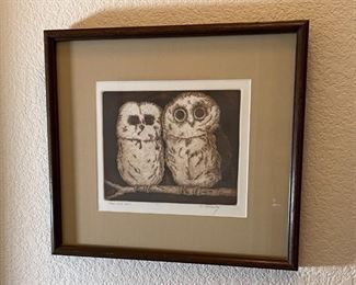 D. Medley Saw-Whet Owls Art Framed Frame: 16 x 18in Image: 7.5 x 9.5in
