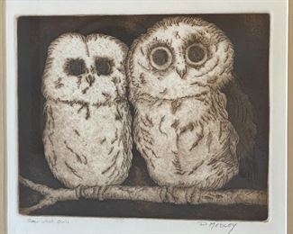 D. Medley Saw-Whet Owls Art Framed Frame: 16 x 18in Image: 7.5 x 9.5in