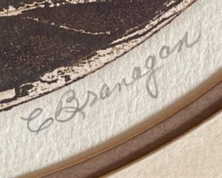 Signed Litho Owls C. Branagan Framed Art Print Frame: 14 x 14in Image: 8 inches diameter