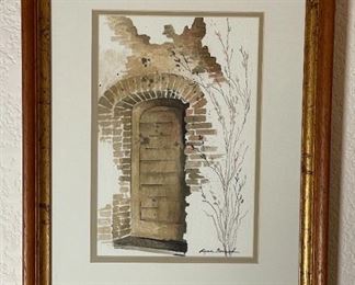 Original Art Lynn Overend Door Watercolor Painting Framed Frame: 17 x 13.25in Image: 10.25 x 7in