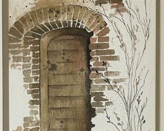 Original Art Lynn Overend Door Watercolor Painting Framed Frame: 17 x 13.25in Image: 10.25 x 7in